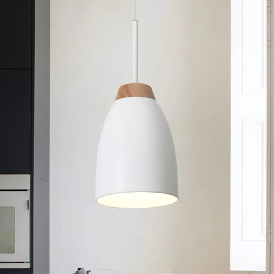 Minimal Metal Pendant Light With Bell Drop Design - White/Black And Wood Finish Ideal For Table Or