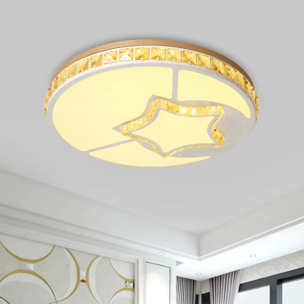 Minimal Moon Crystal Led Ceiling Light With White Leaf/Heart/Star Pattern / Star
