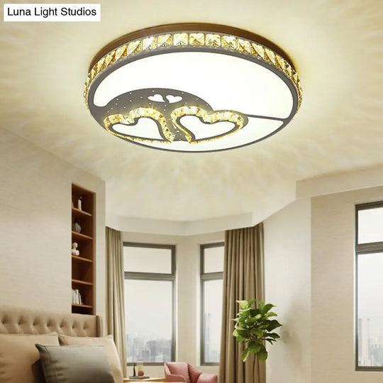 Minimal Moon Crystal Led Ceiling Light With White Leaf/Heart/Star Pattern / Loving Heart