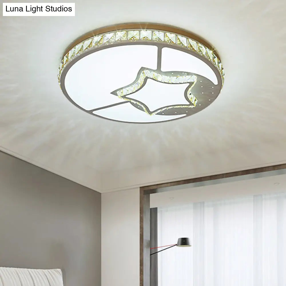 Minimal Moon Crystal Led Ceiling Light With White Leaf/Heart/Star Pattern