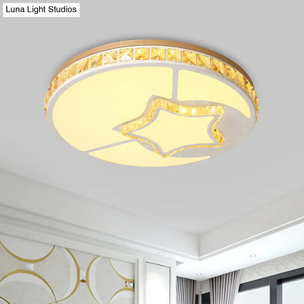 Minimal Moon Crystal Led Ceiling Light With White Leaf/Heart/Star Pattern / Star