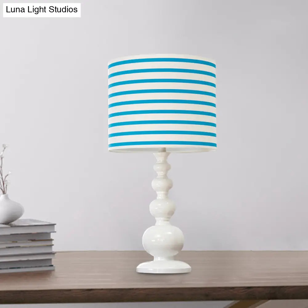 Minimal Resin Drum Shade Desk Lamp - Spot/Stripe Shape 1 Bulb Blue/Pink Night Lighting