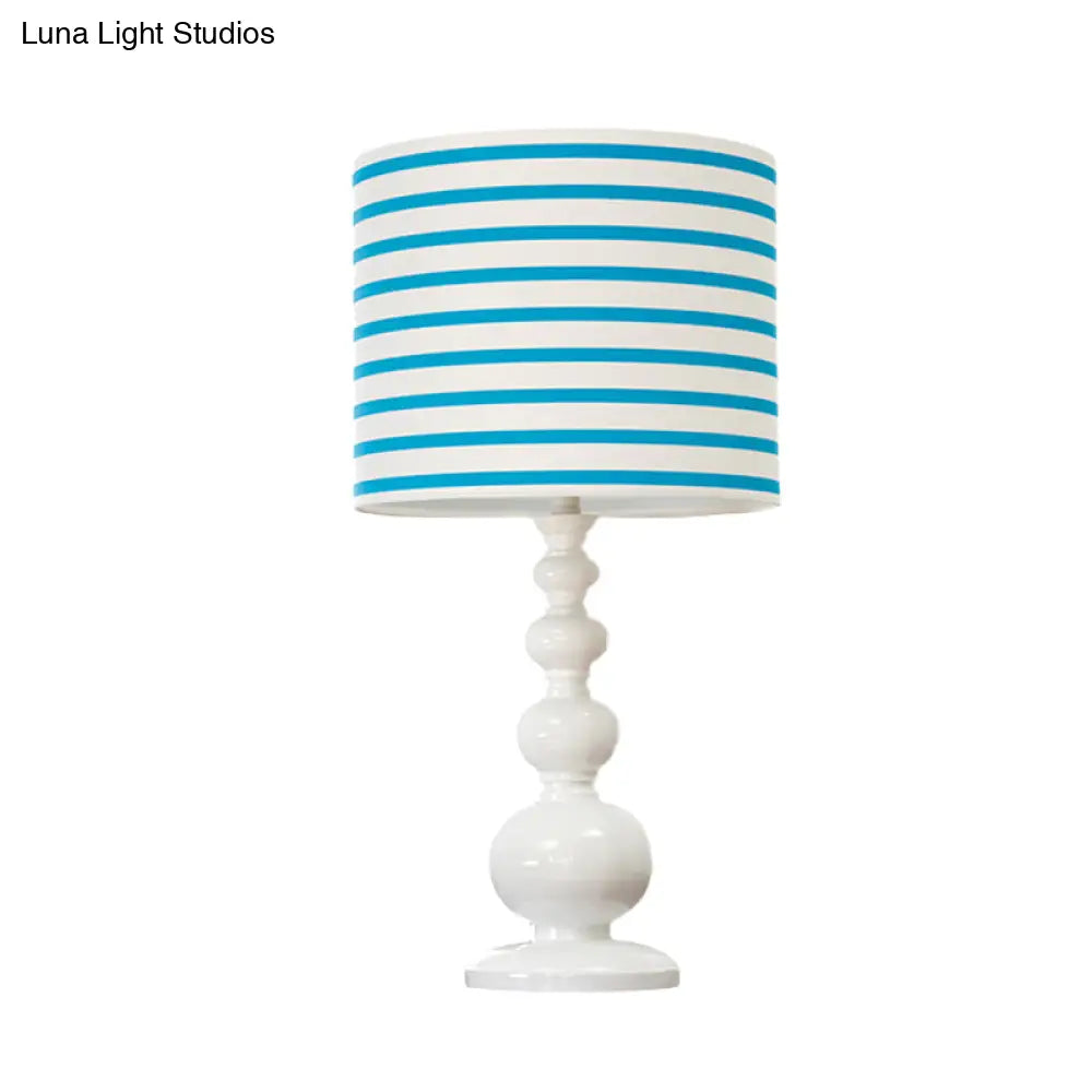 Minimal Resin Drum Shade Desk Lamp - Spot/Stripe Shape 1 Bulb Blue/Pink Night Lighting