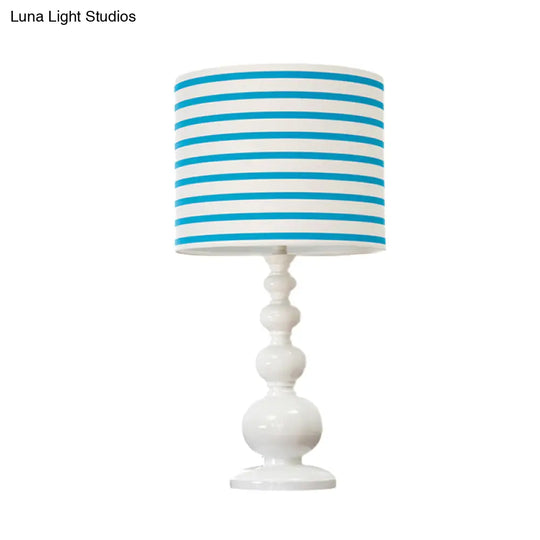 Minimal Resin Drum Shade Desk Lamp - Spot/Stripe Shape 1 Bulb Blue/Pink Night Lighting