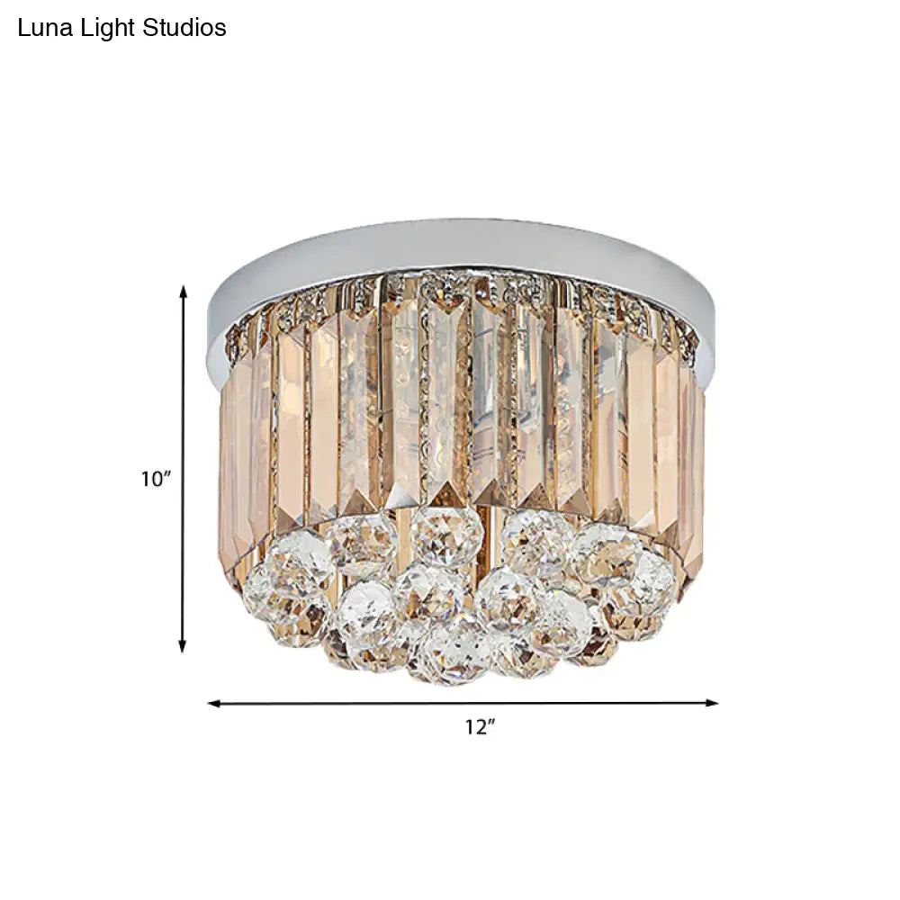 Minimal Round Crystal Orb Flush Mount Light With 4 - Head Design In Chrome - Close To Ceiling