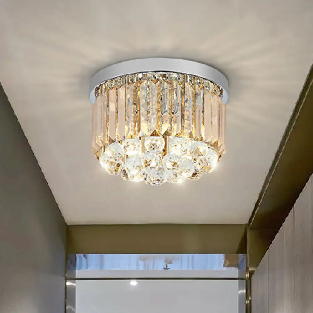 Minimal Round Crystal Orb Flush Mount Light With 4 - Head Design In Chrome - Close To Ceiling