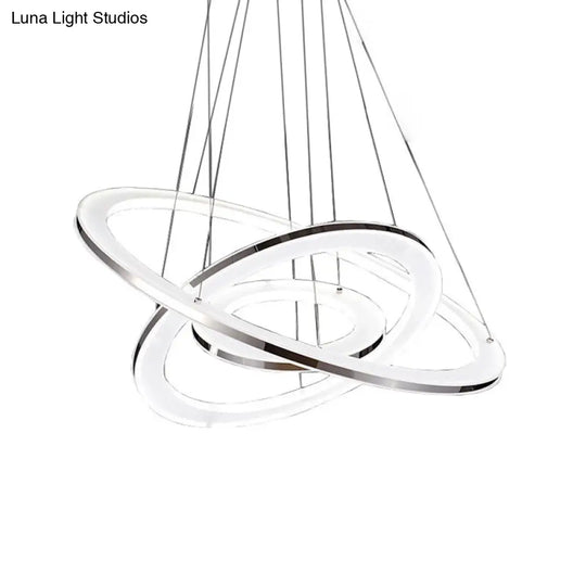 Minimal Silver Circle Led Pendant Chandelier - 3 Lights Acrylic Small/Large Warm/White Light