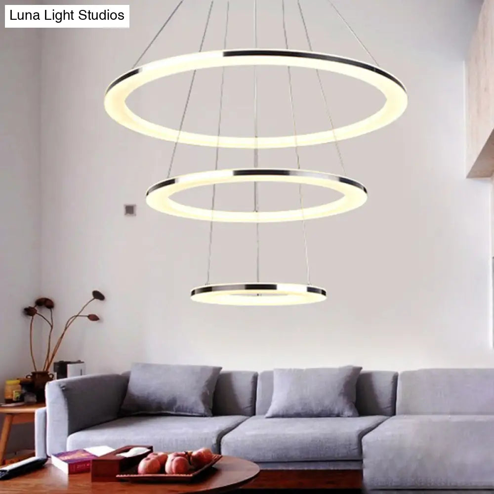 Minimal Silver Led Chandelier Pendant Lights - Hang Lamp In Warm/White Light