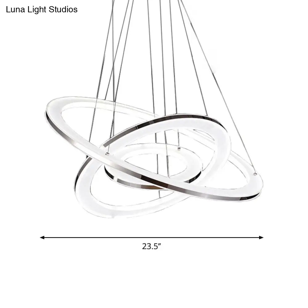 Minimal Silver Led Chandelier Pendant Lights - Hang Lamp In Warm/White Light