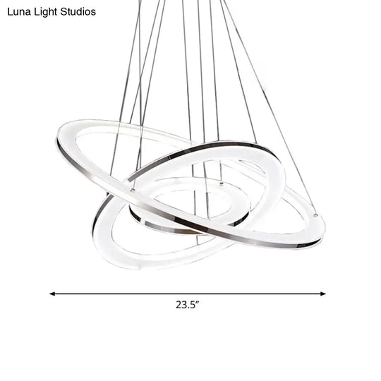 Minimal Silver Led Chandelier Pendant Lights - Hang Lamp In Warm/White Light