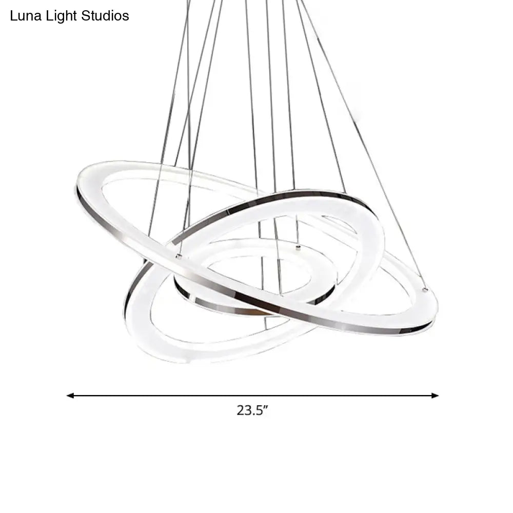 Minimal Silver Circle Led Pendant Chandelier - 3 Lights Acrylic Small/Large Warm/White Light