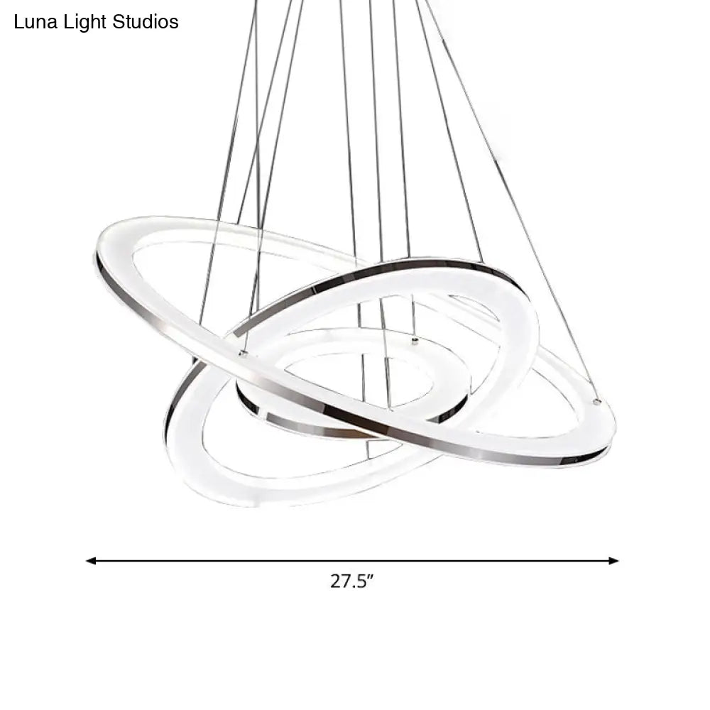 Minimal Silver Circle Led Pendant Chandelier - 3 Lights Acrylic Small/Large Warm/White Light