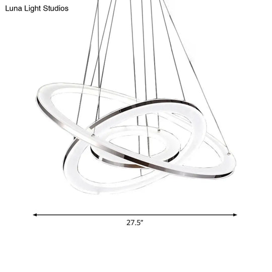 Minimal Silver Circle Led Pendant Chandelier - 3 Lights Acrylic Small/Large Warm/White Light