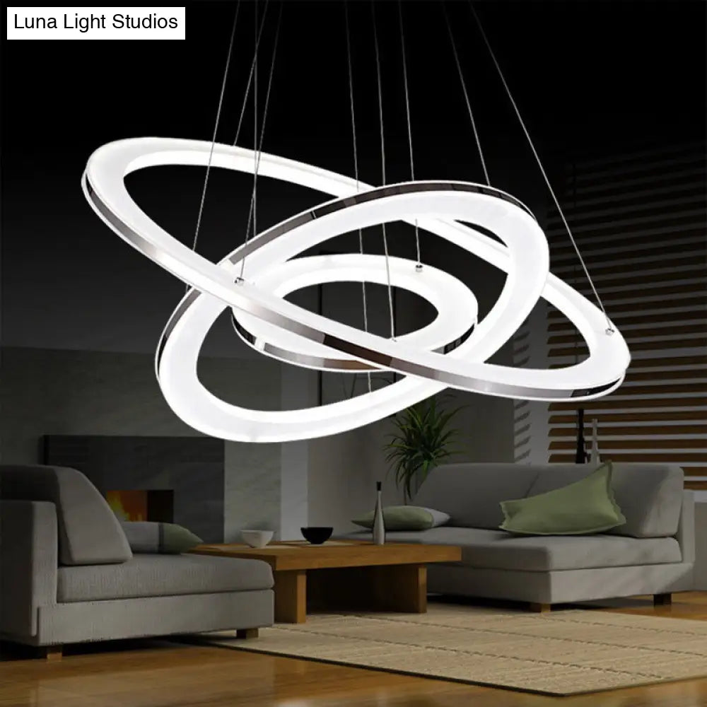 Minimal Silver Led Chandelier Pendant Lights - Hang Lamp In Warm/White Light