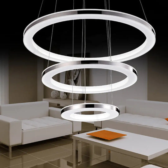 Minimal Silver Led Chandelier Pendant Lights - Hang Lamp In Warm/White Light / Small Warm