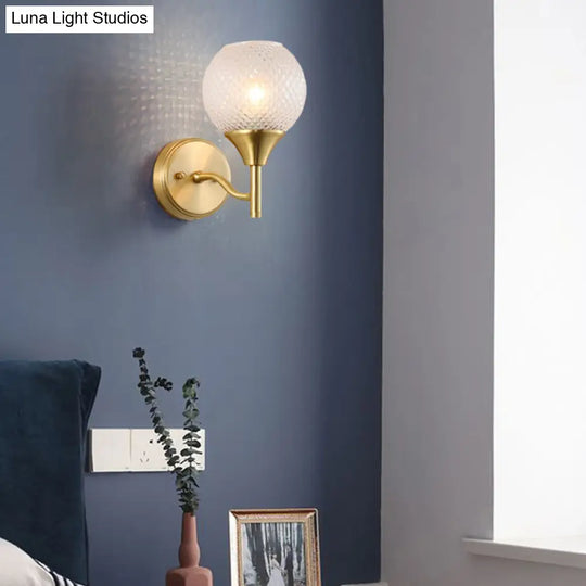 Minimal Single Light Brass Wall Sconce With Spherical Prismatic Glass