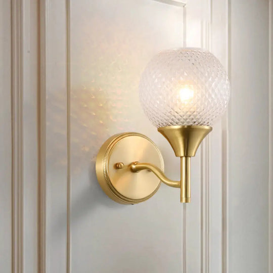 Minimal Single Light Brass Wall Sconce With Spherical Prismatic Glass