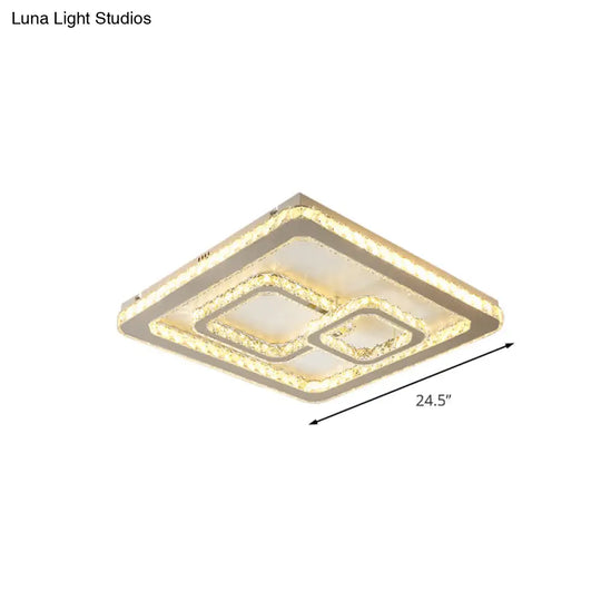 Minimal Squared Crystal Block Led Ceiling Lamp For Bedroom - Nickel Flushmount Light