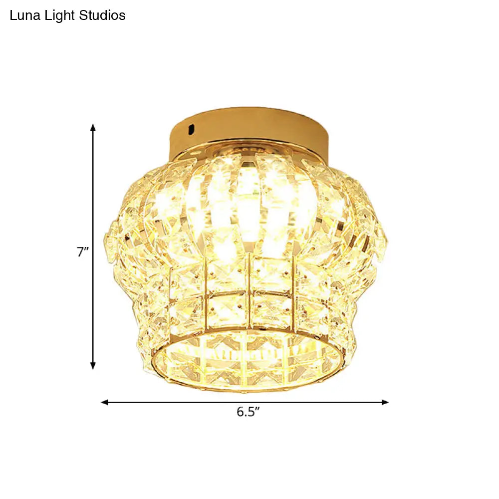 Minimal Style Clear Crystal Block Led Flush Mount Lantern/Cylinder Porch Ceiling Light - Gold