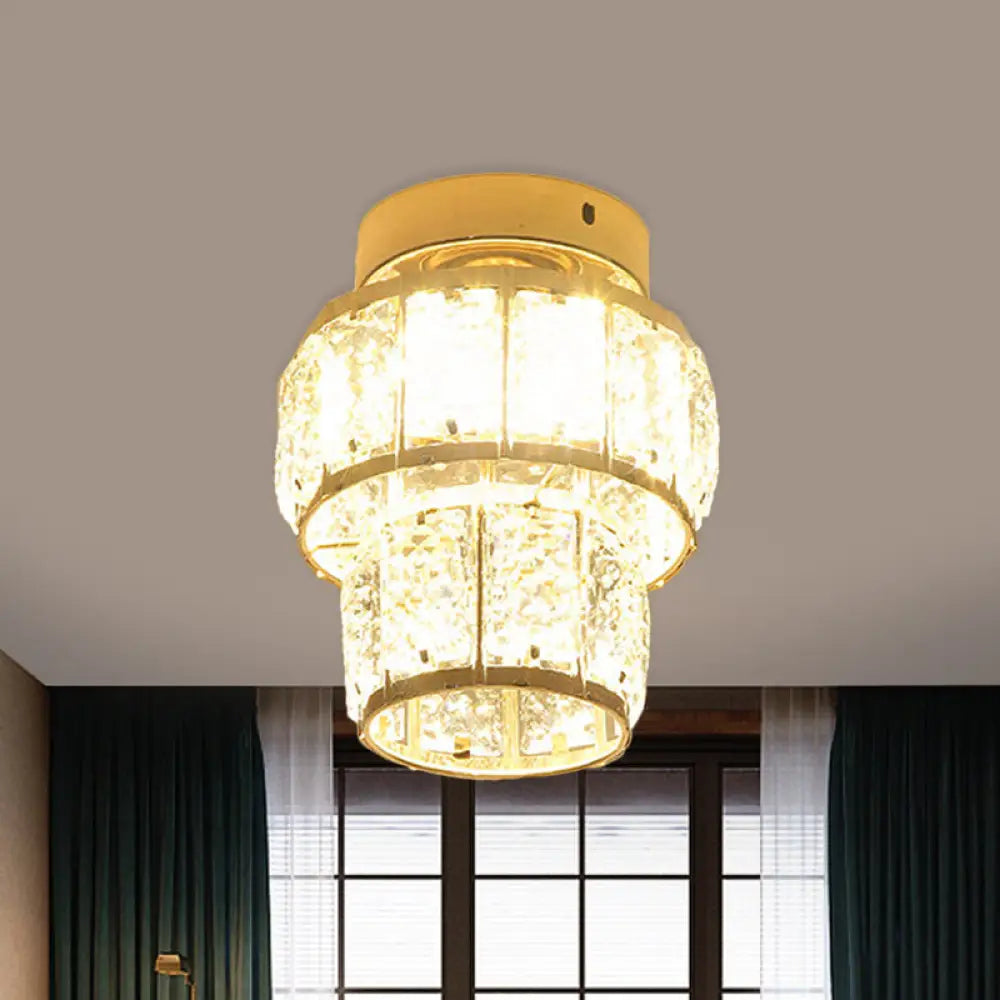 Minimal Style Clear Crystal Block Led Flush Mount Lantern/Cylinder Porch Ceiling Light - Gold / B