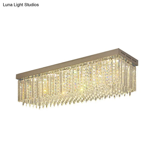 Minimal Style Clear Crystal Rectangle Flush Light With 10 Heads - Nickel Ceiling Mounted Fixture