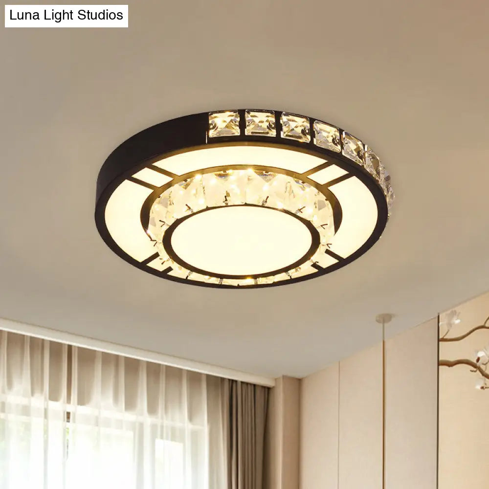 Minimal Style Crystal Led Flush Mount Light Fixture - Black (Square/Round) For Bedroom Ceiling