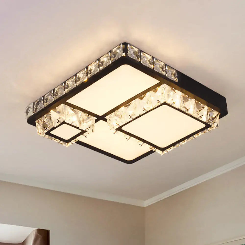 Minimal Style Crystal Led Flush Mount Light Fixture - Black (Square/Round) For Bedroom Ceiling /