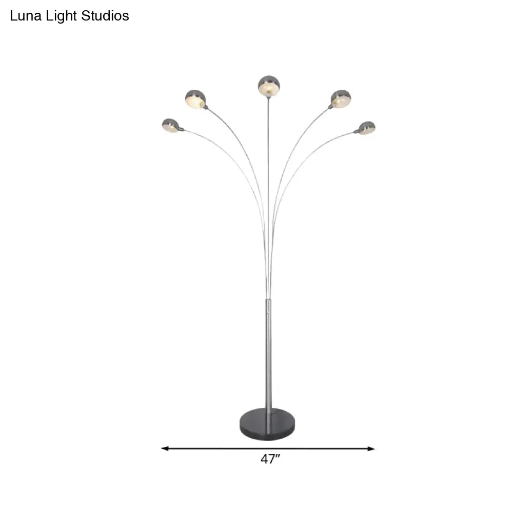 Minimal Tree Standing Lamp With Semi-Globe Metallic Shade - Silver Finish