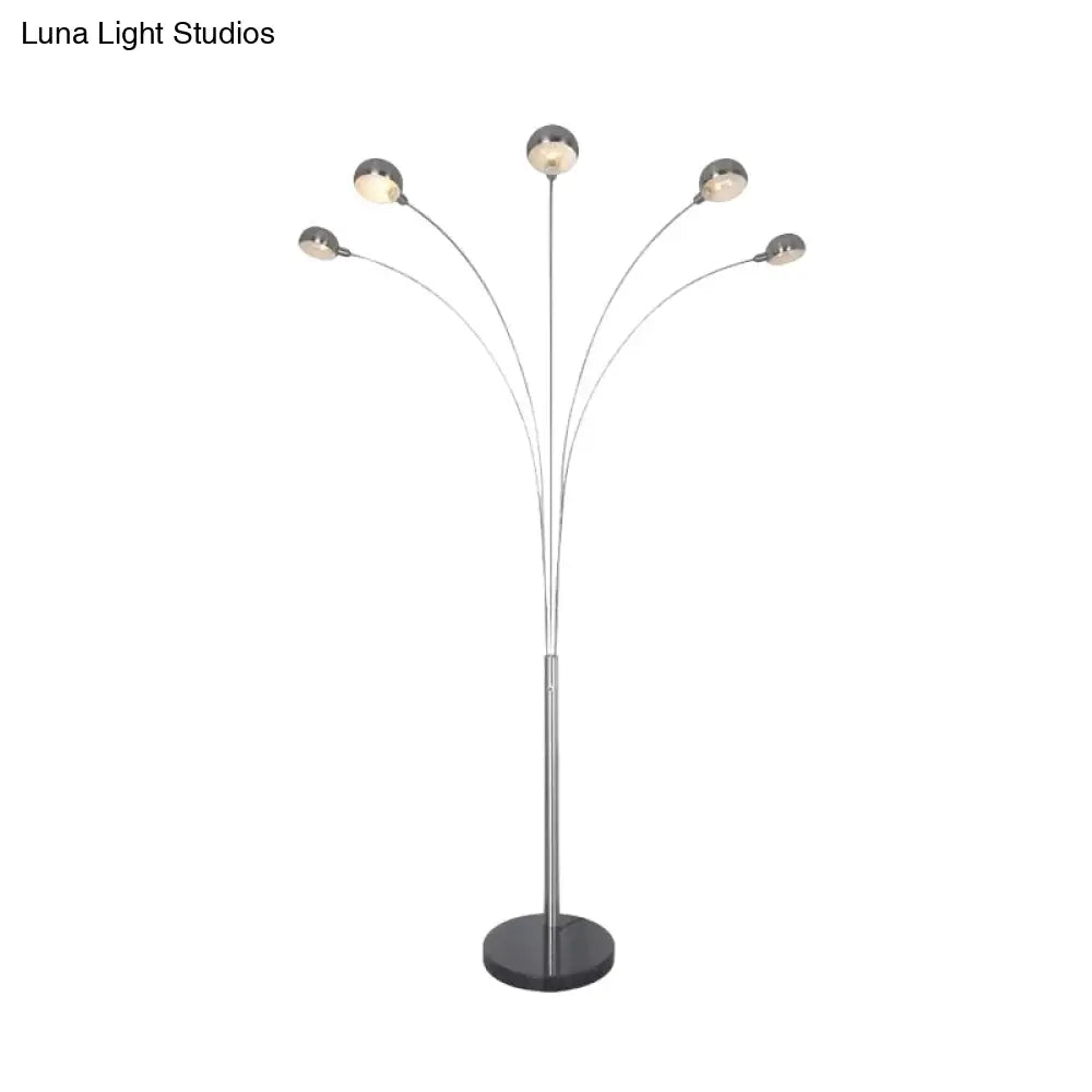 Minimal Tree Standing Lamp With Semi-Globe Metallic Shade - Silver Finish