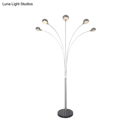 Minimal Tree Standing Lamp With Semi-Globe Metallic Shade - Silver Finish