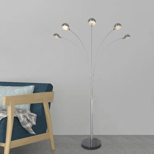 Minimal Tree Standing Lamp With Semi-Globe Metallic Shade - Silver Finish