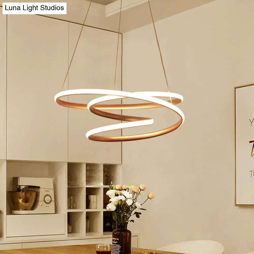 Minimal Twisting Pendant Light Acrylic Led Chandelier In Gold - 18’/23.5’/31.5’ W Warm/White