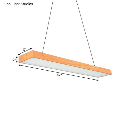 Minimal Rectangular Wooden Led Pendant Lamp - 4/8/12 Wide Beige Office Ceiling Hanging Light (A/B)