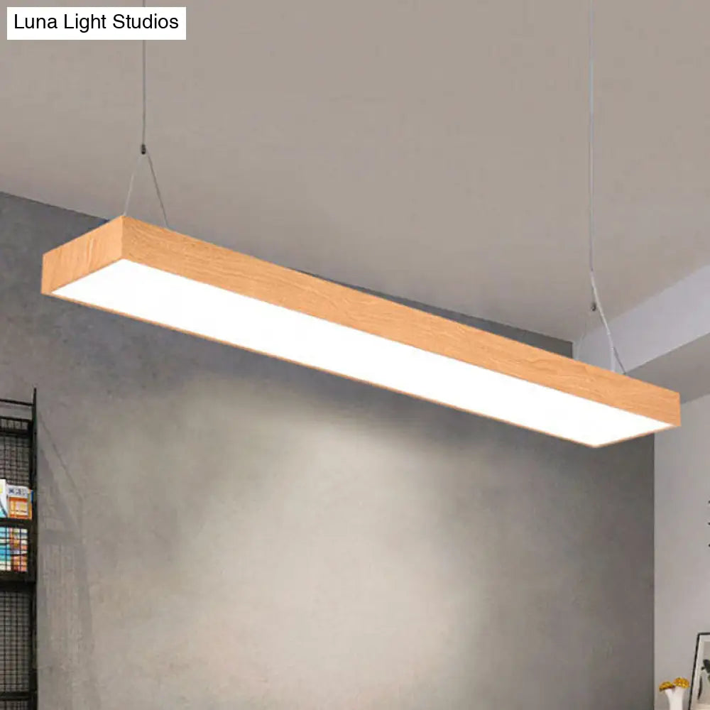 Minimal Rectangular Wooden Led Pendant Lamp - 4/8/12 Wide Beige Office Ceiling Hanging Light (A/B)