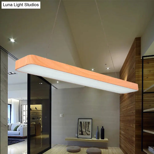 Minimal Rectangular Wooden Led Pendant Lamp - 4/8/12 Wide Beige Office Ceiling Hanging Light (A/B)