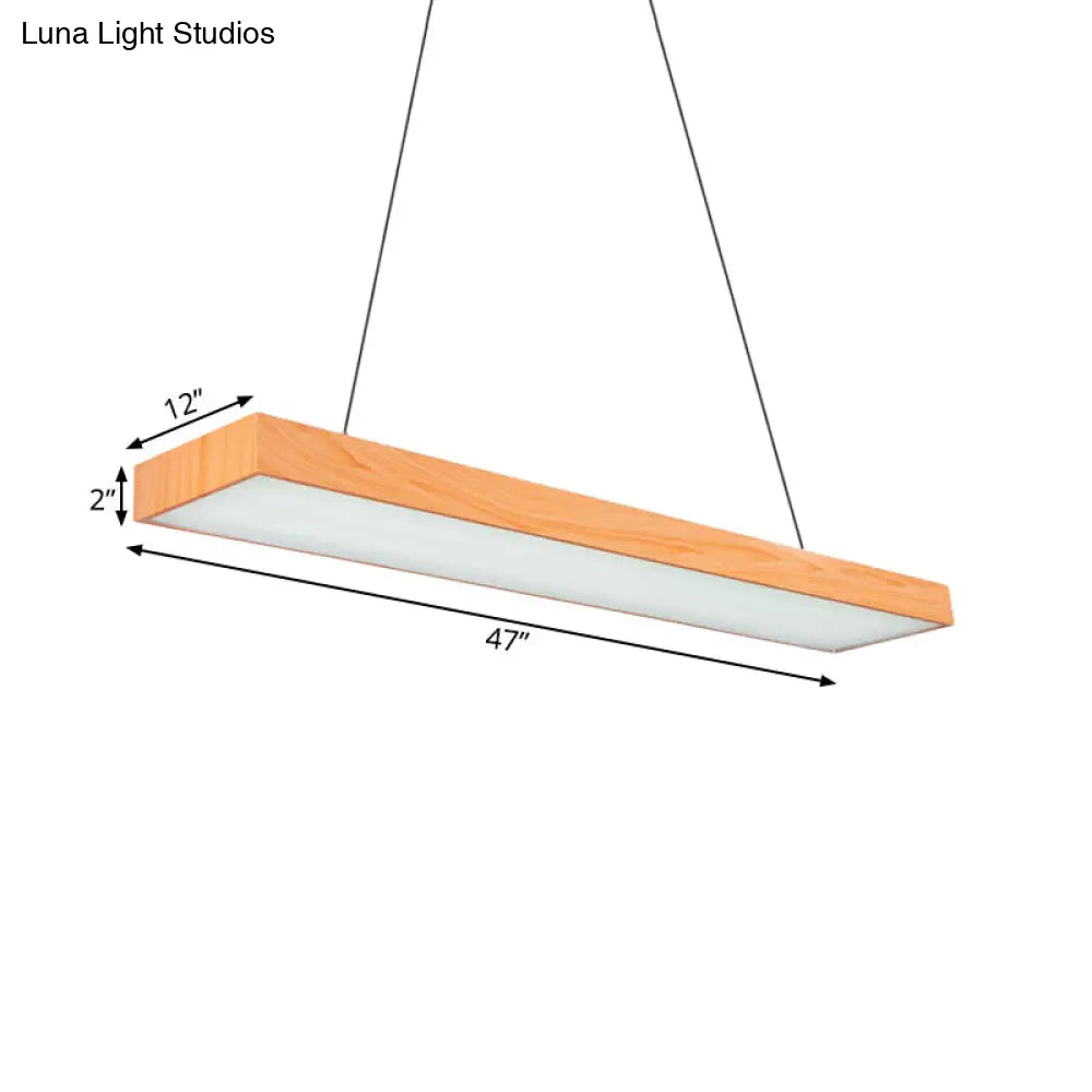 Minimal Rectangular Wooden Led Pendant Lamp - 4/8/12 Wide Beige Office Ceiling Hanging Light (A/B)