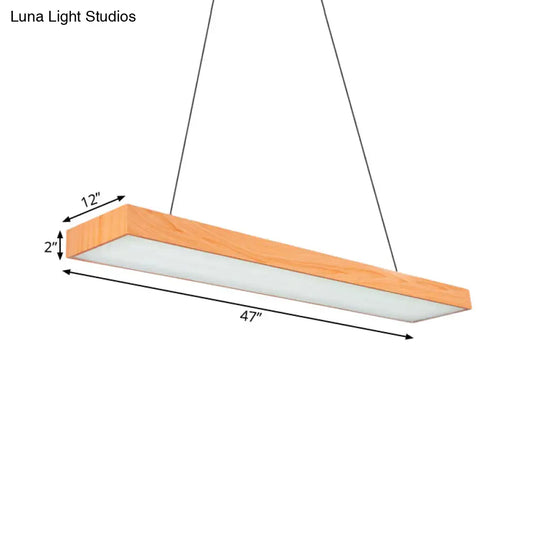 Minimal Rectangular Wooden Led Pendant Lamp - 4/8/12 Wide Beige Office Ceiling Hanging Light (A/B)