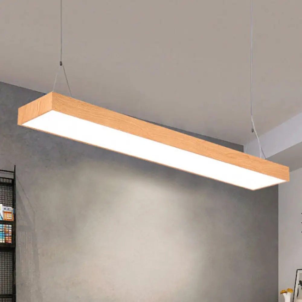 Minimal Wooden Led Pendant Lamp - 4’/8’/12’ Wide Beige Office Ceiling Hanging Wood / 4’ A