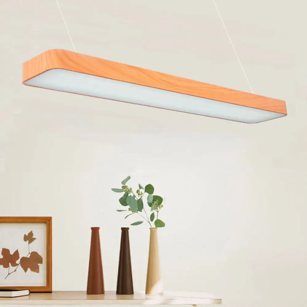 Minimal Wooden Led Pendant Lamp - 4’/8’/12’ Wide Beige Office Ceiling Hanging Wood / 4’ B