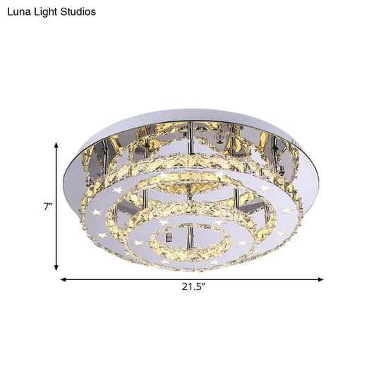 Minimalism Led Chrome Tiered Circle Ceiling Flush Mount With Crystal Shade In Warm/White Light