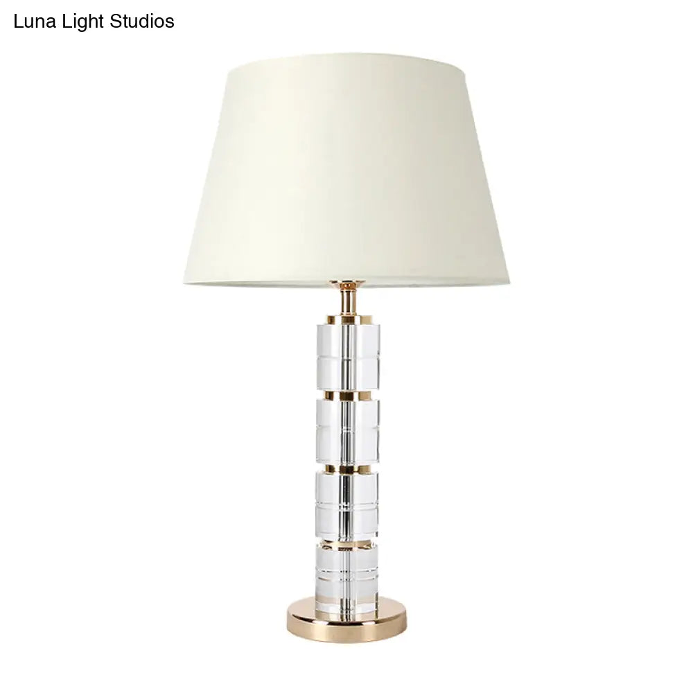 Minimalist 1-Bulb Table Lamp With White Column Design Clear K9 Crystal For Living Room