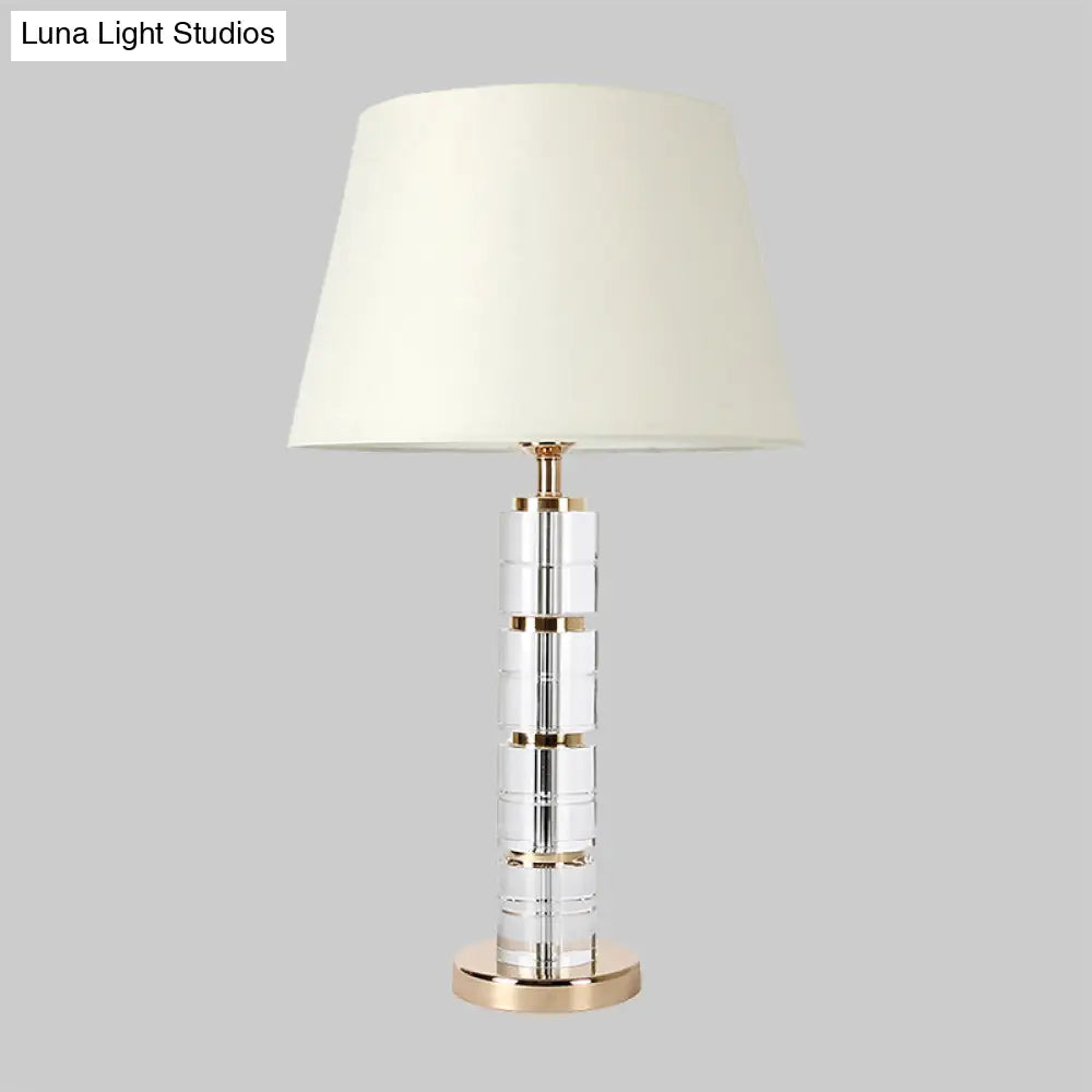 Minimalist 1-Bulb Table Lamp With White Column Design Clear K9 Crystal For Living Room