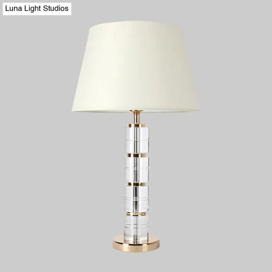 Minimalist 1-Bulb Table Lamp With White Column Design Clear K9 Crystal For Living Room