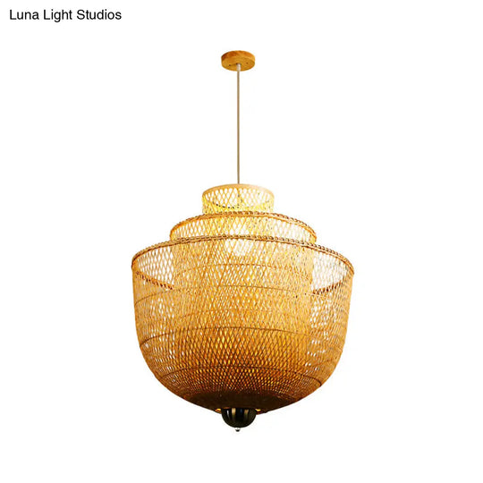 Minimalist 1-Head Bamboo Suspension Pendant Ceiling Light For Tea Room