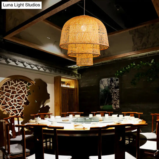 Minimalist Bamboo Pendant Ceiling Light - Layered Wood Suspension Lighting For Tea Room / 31.5 B