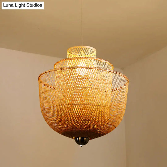 Minimalist Bamboo Pendant Ceiling Light - Layered Wood Suspension Lighting For Tea Room / 31.5 A