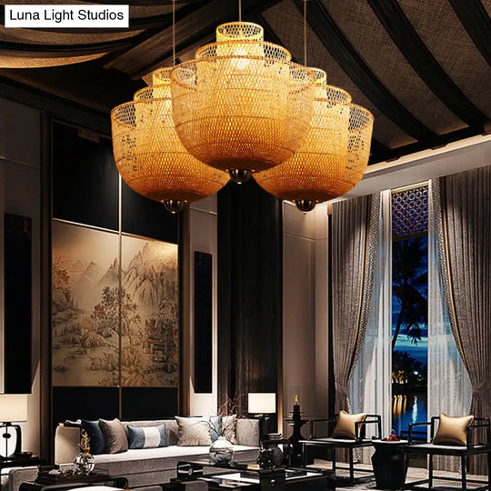 Minimalist 1-Head Bamboo Suspension Pendant Ceiling Light For Tea Room