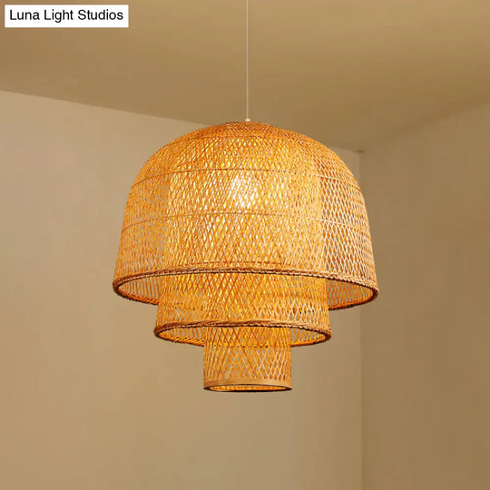 Minimalist Bamboo Pendant Ceiling Light - Layered Wood Suspension Lighting For Tea Room / 23.5 B