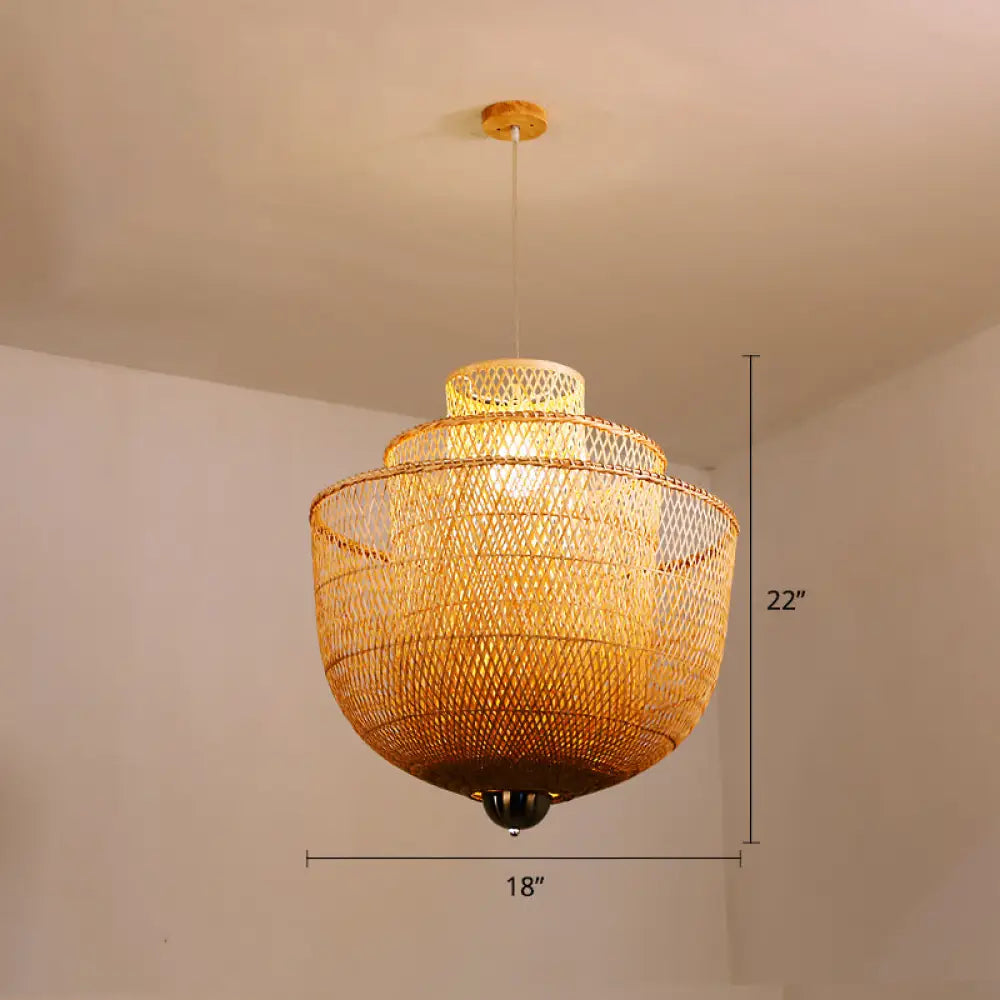 Minimalist 1-Head Bamboo Suspension Pendant Ceiling Light For Tea Room Wood / 18’’ A