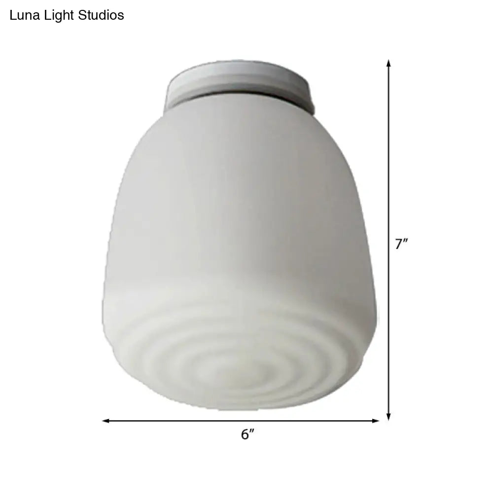 Minimalist 1 Head Flush Mount Lantern Light With Opal Glass Shade For Kitchen - 6/8 W Cone Lighting